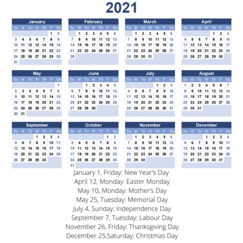 2021 holiday calendar
